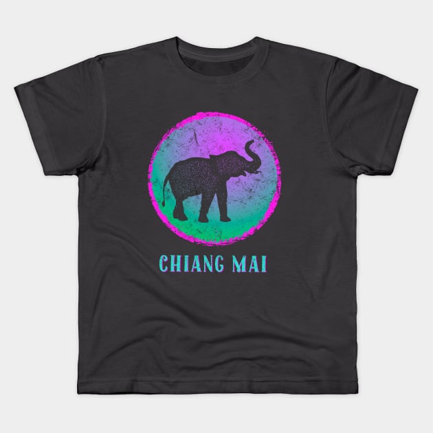 Chiang Mai Thailand Colorful Weathered Elephant Kids T-Shirt by Pine Hill Goods